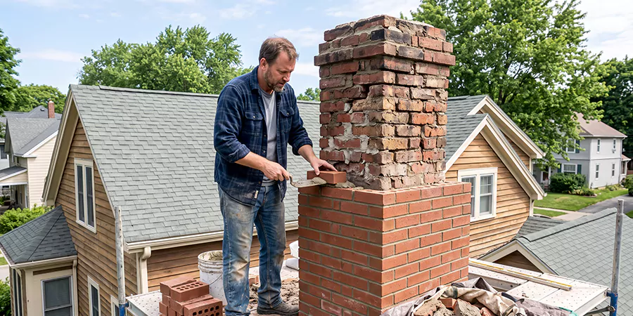 Old and Crumbling Brick Chimney Rebuild North Brunswick