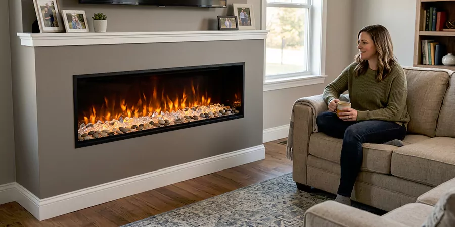 Electric Fireplace With Crystal and Pebble Embers North Brunswick